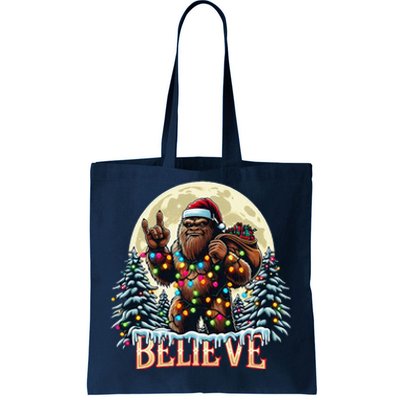 Santa Bigfoot Christmas Lights Funny Sasquatch Believe Xmas Tote Bag