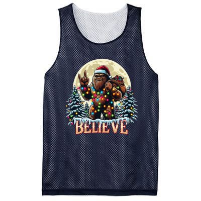 Santa Bigfoot Christmas Lights Funny Sasquatch Believe Xmas Mesh Reversible Basketball Jersey Tank