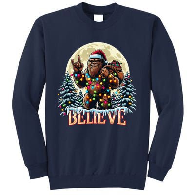 Santa Bigfoot Christmas Lights Funny Sasquatch Believe Xmas Tall Sweatshirt