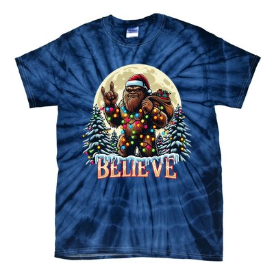 Santa Bigfoot Christmas Lights Funny Sasquatch Believe Xmas Tie-Dye T-Shirt