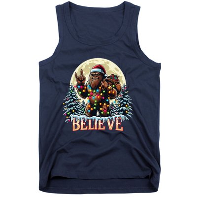 Santa Bigfoot Christmas Lights Funny Sasquatch Believe Xmas Tank Top