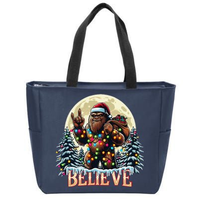 Santa Bigfoot Christmas Lights Funny Sasquatch Believe Xmas Zip Tote Bag