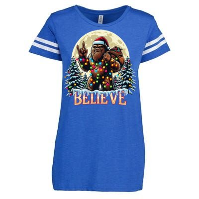 Santa Bigfoot Christmas Lights Funny Sasquatch Believe Xmas Enza Ladies Jersey Football T-Shirt