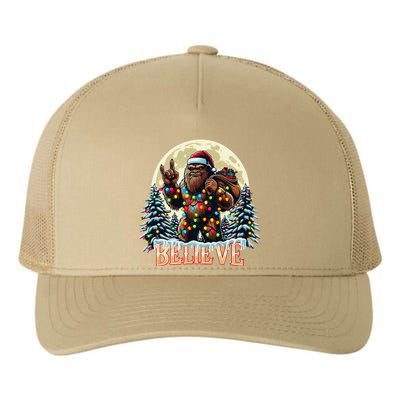 Santa Bigfoot Christmas Lights Funny Sasquatch Believe Xmas Yupoong Adult 5-Panel Trucker Hat