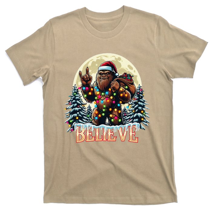 Santa Bigfoot Christmas Lights Funny Sasquatch Believe Xmas T-Shirt