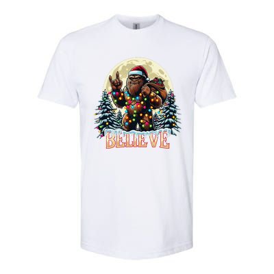 Santa Bigfoot Christmas Lights Funny Sasquatch Believe Xmas Softstyle CVC T-Shirt