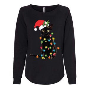 Santa Black Cat Tangled Up In Christmas Tree Lights Holiday Gift Womens California Wash Sweatshirt