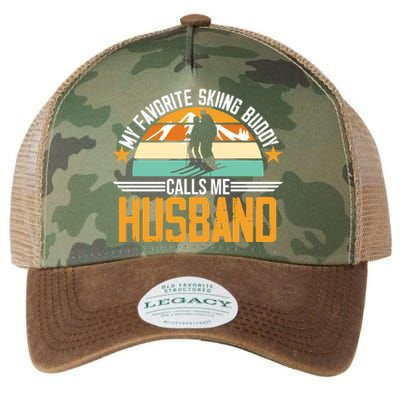 Skiing Buddy Calls Me Husband Ski Snow Skier Sports Graphic Cute Gift Legacy Tie Dye Trucker Hat