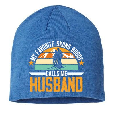 Skiing Buddy Calls Me Husband Ski Snow Skier Sports Graphic Cute Gift Sustainable Beanie