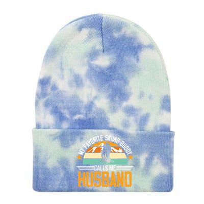 Skiing Buddy Calls Me Husband Ski Snow Skier Sports Graphic Cute Gift Tie Dye 12in Knit Beanie