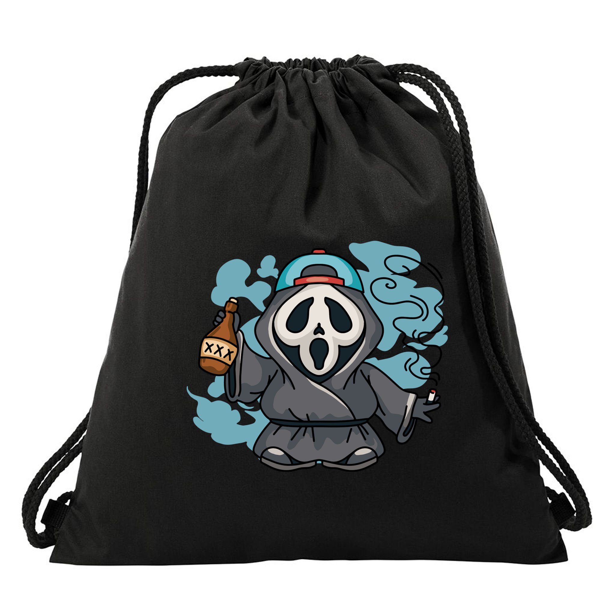 Skeleton Beer Cigar Funny Halloween Drawstring Bag
