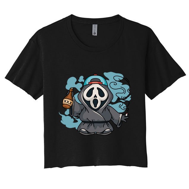 Skeleton Beer Cigar Funny Halloween Crop Top