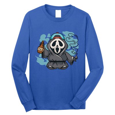 Skeleton Beer Cigar Funny Halloween Long Sleeve Shirt