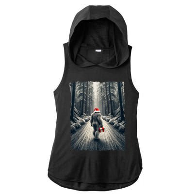 Santa Bigfoot Christmas Sasquatch Believe Ladies PosiCharge Tri-Blend Wicking Draft Hoodie Tank