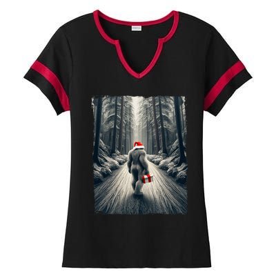 Santa Bigfoot Christmas Sasquatch Believe Ladies Halftime Notch Neck Tee