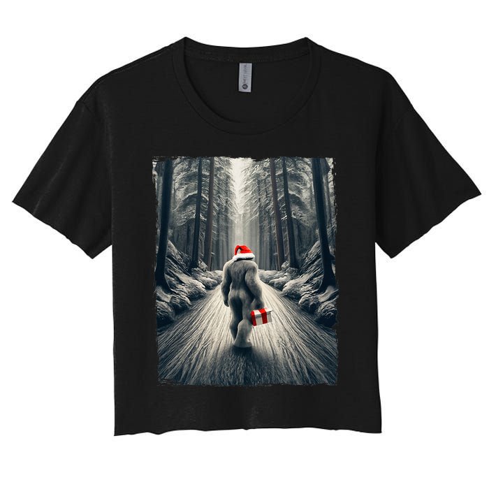 Santa Bigfoot Christmas Sasquatch Believe Women's Crop Top Tee