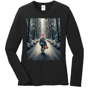 Santa Bigfoot Christmas Sasquatch Believe Ladies Long Sleeve Shirt