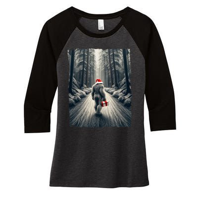 Santa Bigfoot Christmas Sasquatch Believe Women's Tri-Blend 3/4-Sleeve Raglan Shirt