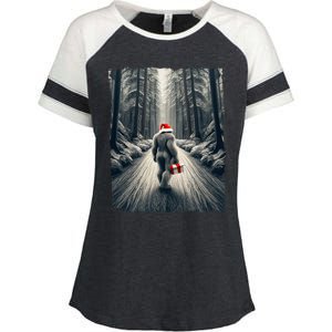 Santa Bigfoot Christmas Sasquatch Believe Enza Ladies Jersey Colorblock Tee