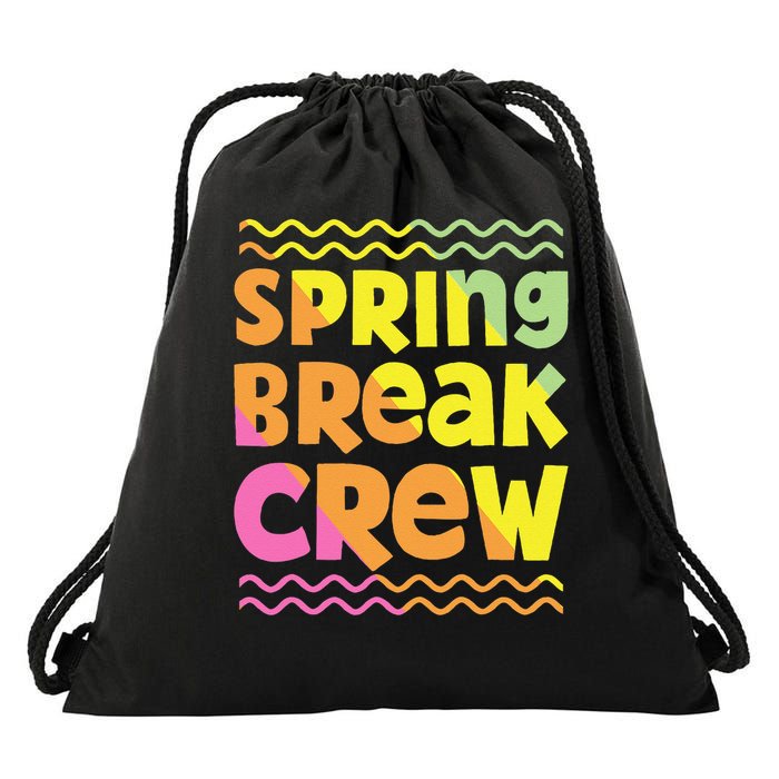Spring Break Crew Retro Groovy 2025 Drawstring Bag