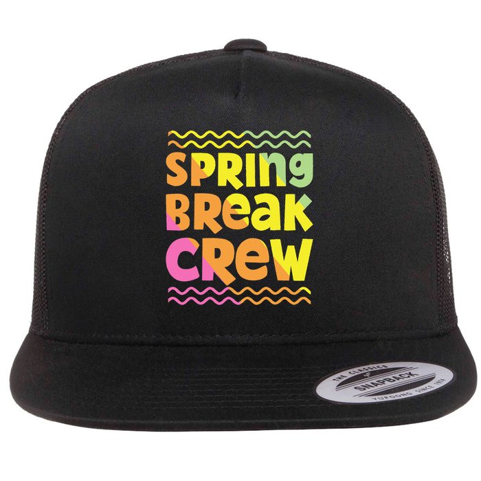 Spring Break Crew Retro Groovy 2025 Flat Bill Trucker Hat