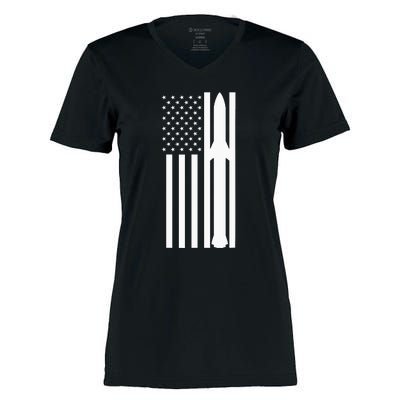 Starship Boca Chica Starbase A American Flag Women's Momentum V-Neck T-Shirt