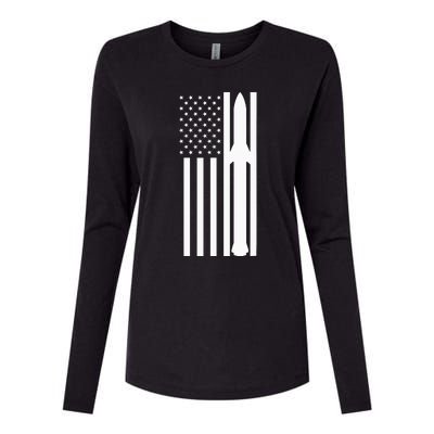 Starship Boca Chica Starbase A American Flag Womens Cotton Relaxed Long Sleeve T-Shirt