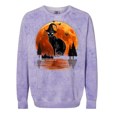 Scary Black Cat Halloween Moon Colorblast Crewneck Sweatshirt