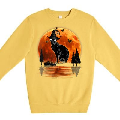 Scary Black Cat Halloween Moon Premium Crewneck Sweatshirt