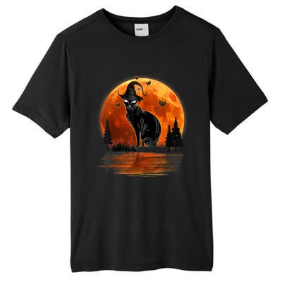 Scary Black Cat Halloween Moon Tall Fusion ChromaSoft Performance T-Shirt