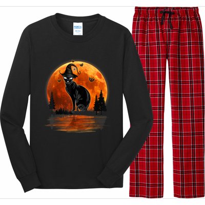 Scary Black Cat Halloween Moon Long Sleeve Pajama Set