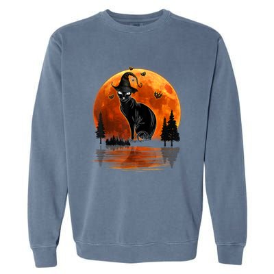 Scary Black Cat Halloween Moon Garment-Dyed Sweatshirt