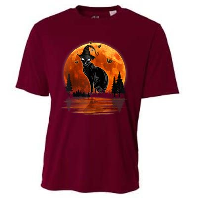 Scary Black Cat Halloween Moon Cooling Performance Crew T-Shirt