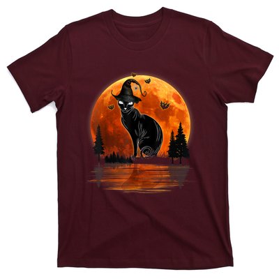 Scary Black Cat Halloween Moon T-Shirt