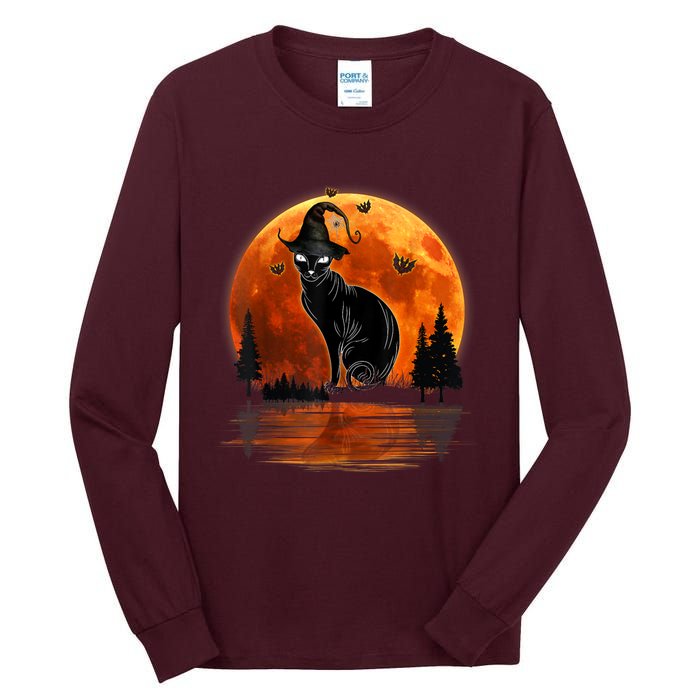 Scary Black Cat Halloween Moon Tall Long Sleeve T-Shirt