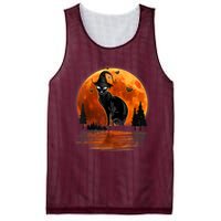 Scary Black Cat Halloween Moon Mesh Reversible Basketball Jersey Tank