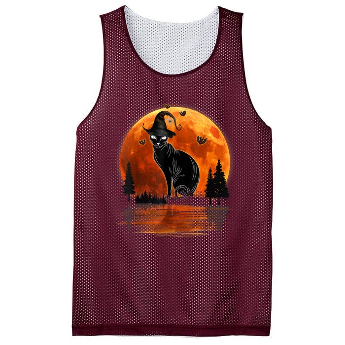 Scary Black Cat Halloween Moon Mesh Reversible Basketball Jersey Tank