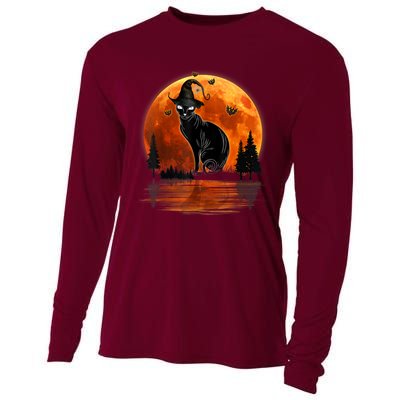 Scary Black Cat Halloween Moon Cooling Performance Long Sleeve Crew