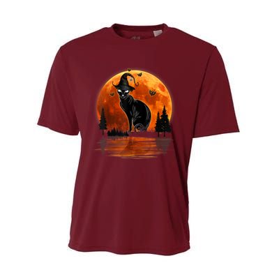 Scary Black Cat Halloween Moon Performance Sprint T-Shirt