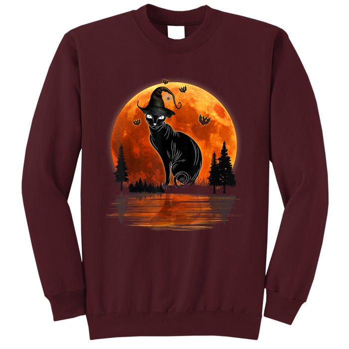 Scary Black Cat Halloween Moon Tall Sweatshirt