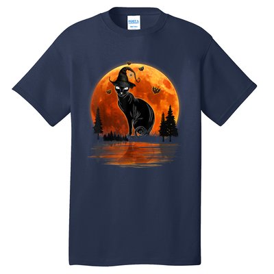 Scary Black Cat Halloween Moon Tall T-Shirt