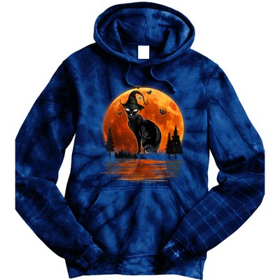 Scary Black Cat Halloween Moon Tie Dye Hoodie