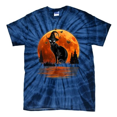 Scary Black Cat Halloween Moon Tie-Dye T-Shirt