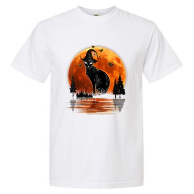 Scary Black Cat Halloween Moon Garment-Dyed Heavyweight T-Shirt