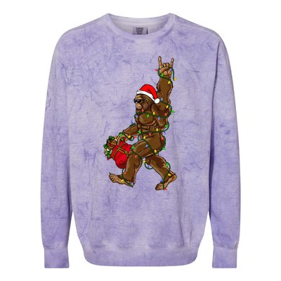 Santa Bigfoot Christmas Lights Rock Funny Sasquatch Believe Colorblast Crewneck Sweatshirt