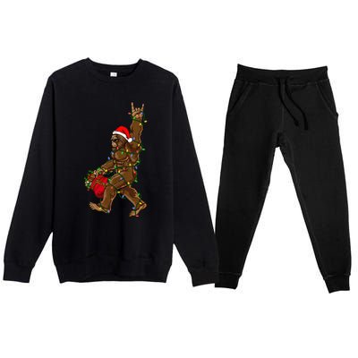 Santa Bigfoot Christmas Lights Rock Funny Sasquatch Believe Premium Crewneck Sweatsuit Set