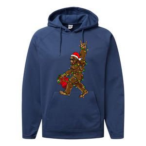 Santa Bigfoot Christmas Lights Rock Funny Sasquatch Believe Performance Fleece Hoodie