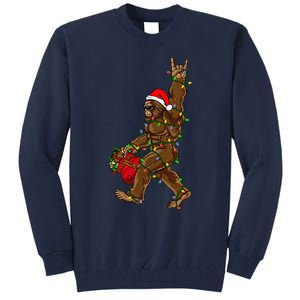 Santa Bigfoot Christmas Lights Rock Funny Sasquatch Believe Tall Sweatshirt