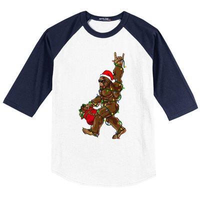 Santa Bigfoot Christmas Lights Rock Funny Sasquatch Believe Baseball Sleeve Shirt