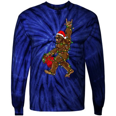 Santa Bigfoot Christmas Lights Rock Funny Sasquatch Believe Tie-Dye Long Sleeve Shirt